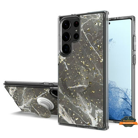 For Samsung Galaxy A35 5G Elegant Pattern Design Bling Glitter Hybrid with Ring Stand Pop Up Finger Holder Kickstand Phone Case Cover by Xpression - Marble Gray