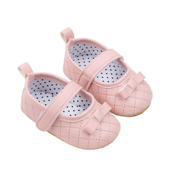 nvzhuang Baby Girl Dress Shoes Bowknot Mary Jane Flats Quilted Crib Shoes with Non-Slip Rubber Sole
