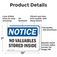 thumbnail image 2 of (2 Pack) No Valuables Stored Inside OSHA Notice Sign 10 Inch X 7 Inch Indoor / Outdoor Rust-Free Aluminum Metal Signs for Workplace, Workshop, and Construction Site, Made in the USA, 2 of 8