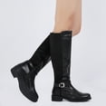 thumbnail image 3 of Dream Pairs Women SULLIVAN PU Leather Low Heel Walking Knee High Riding Boots SULLIVAN BLACK Size 8.5, 3 of 3