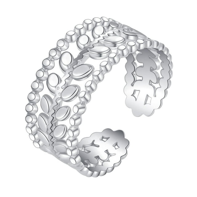 abierto ahuecado de moda de plata vintage Amor simple ajustable para compromisos Cumpleaños Fiestas de baile D de la madre hoja Hugo Anillos abiertos