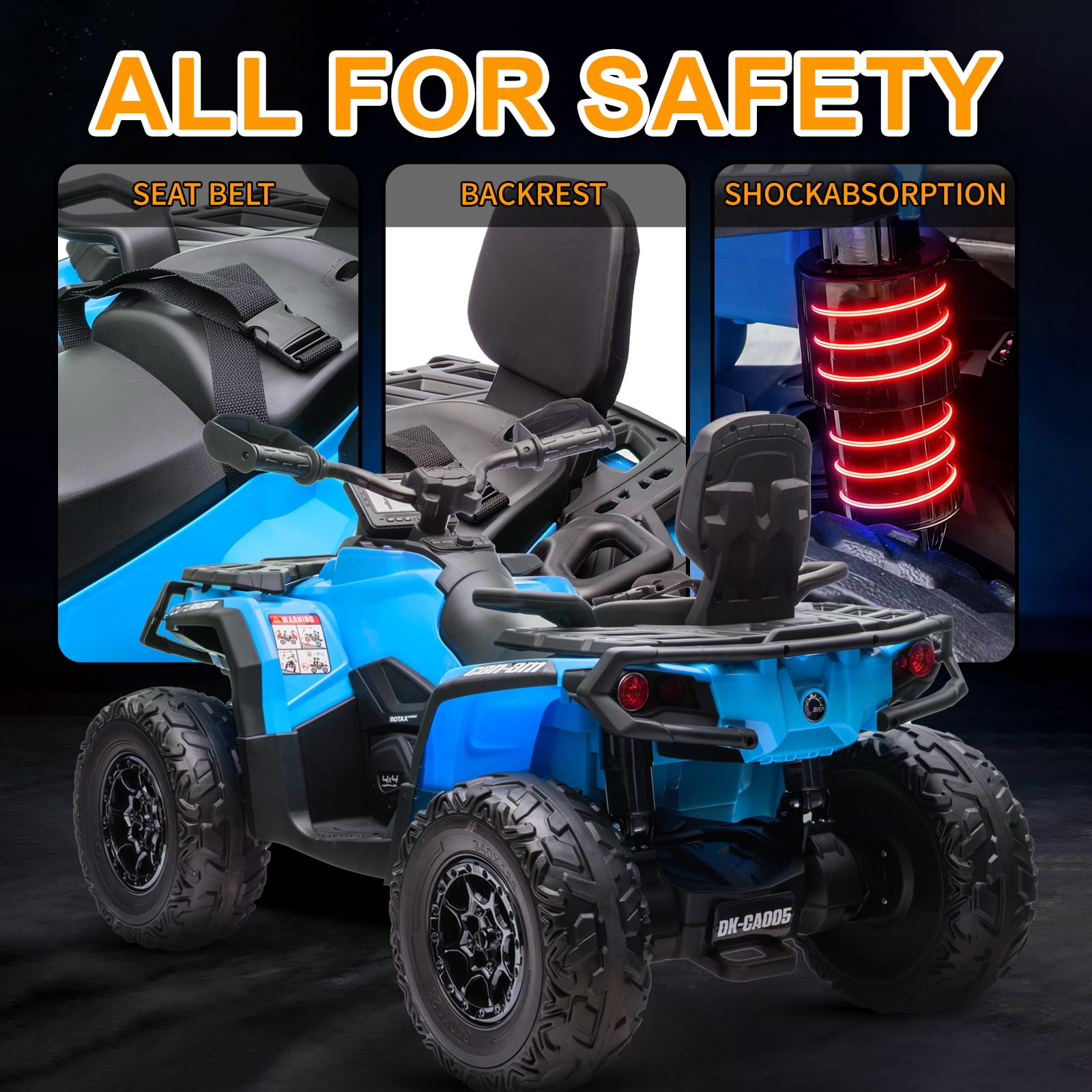 Kerry Yoo SAT5 24V Kids ATV, Licensed Can-am 4 Wheeler for Kids, Children Electric Car, 2 Seats, Parental Handle, Suspension, Safety Belt, Music-Blue