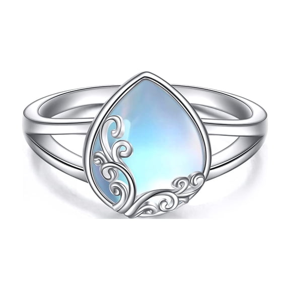 YAFEINI Moonstone Ring Sterling Silver Rainbow Moon Stone Filigree Band Ring Moonstone Engagement Gemstone Jewelry Gifts for Women