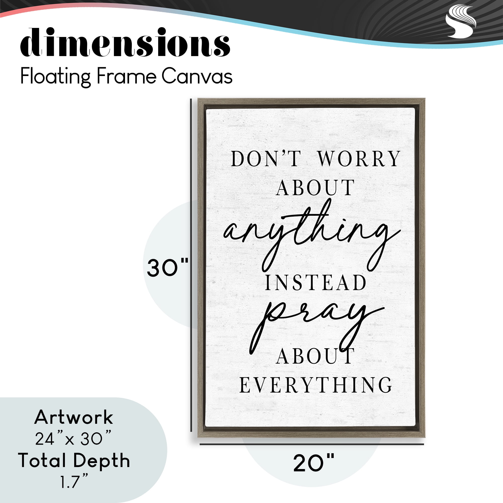 Pray Instead Of Worry Brown Framed Floater Canvas Wall Art, design by Lettered and Lined