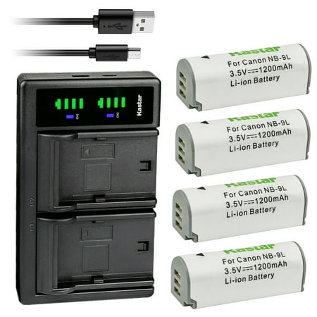 Kastar 4-Pack Battery and LTD2 USB Charger Replacement for Canon NB-9L NB-9LH Battery CB-2LB CB-2LBE Charger Canon PowerShot N PowerShot N2 Powershot ELPH 510 HS Powershot ELPH 520 HS Cameras