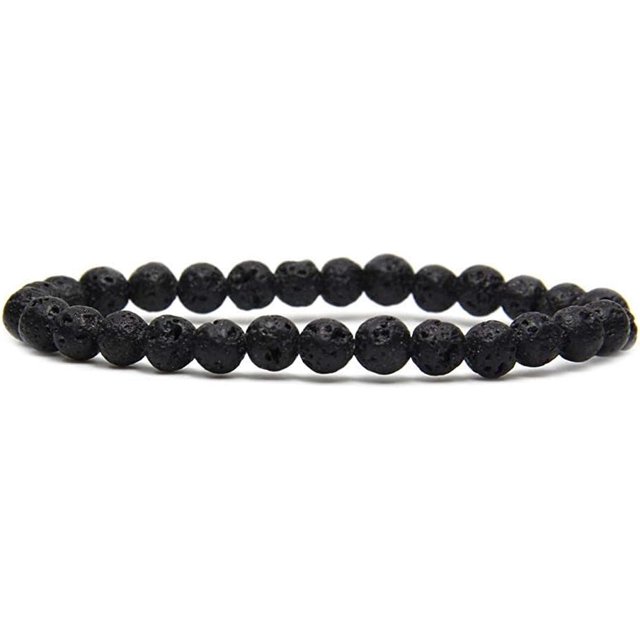 Angelstones Bracelet Extensible en Perles Rondes de Lave Naturelle 6mm 7 Pouces Unisexe