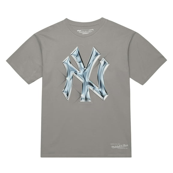 Men's Mitchell & Ness  Silver New York Yankees Liquid Chrome T-Shirt