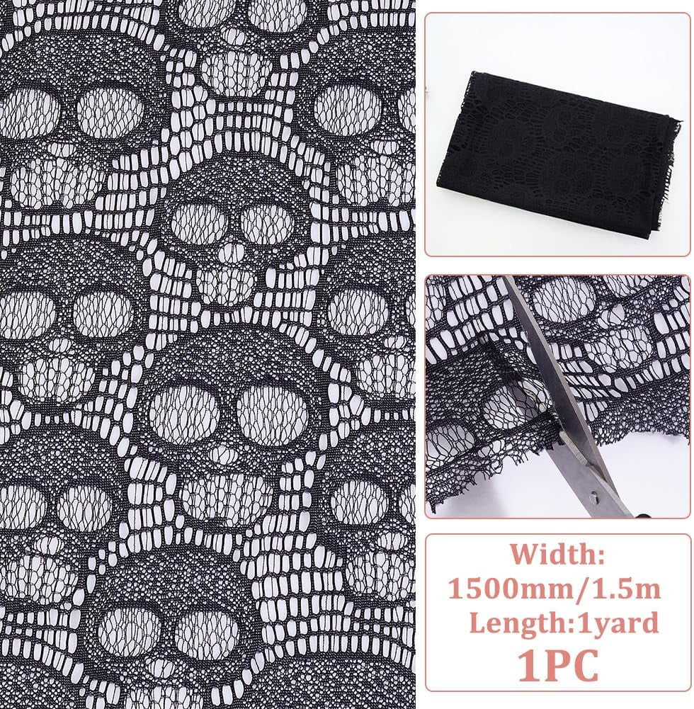 1 Yard Skull Lace Fabric 150cm/59.06 Inch Width Black Gothic