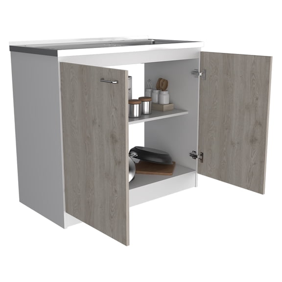 Rainlex 39" Freestanding Utility Sink Cabinet with Stainless Steel Countertop, Double Utility Basins, Soft-Close Storage Doors