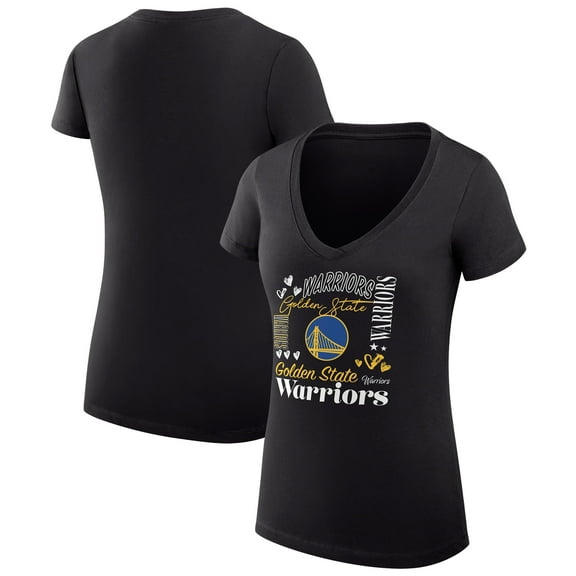 Women's G-III 4Her by Carl Banks Black Golden State Warriors Super-Slim Fit Lightweight Team Name Collage Graphic V-Neck