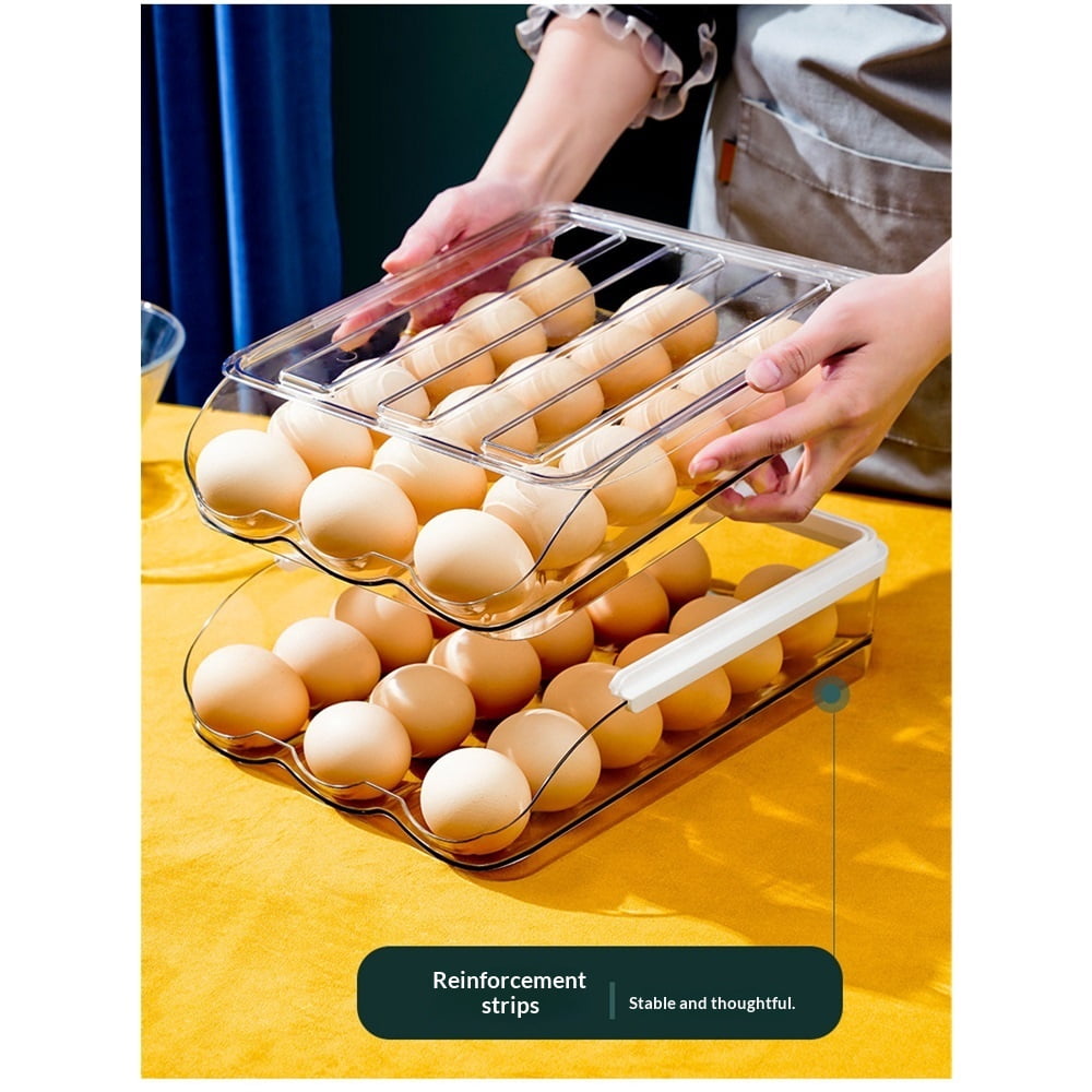 Home Egg Container With Lid and Handle for Refrigerator Organization- Pack of 2 - Clear Stackable Egg Holder for Kitchen or Pantry Organizers and Storage