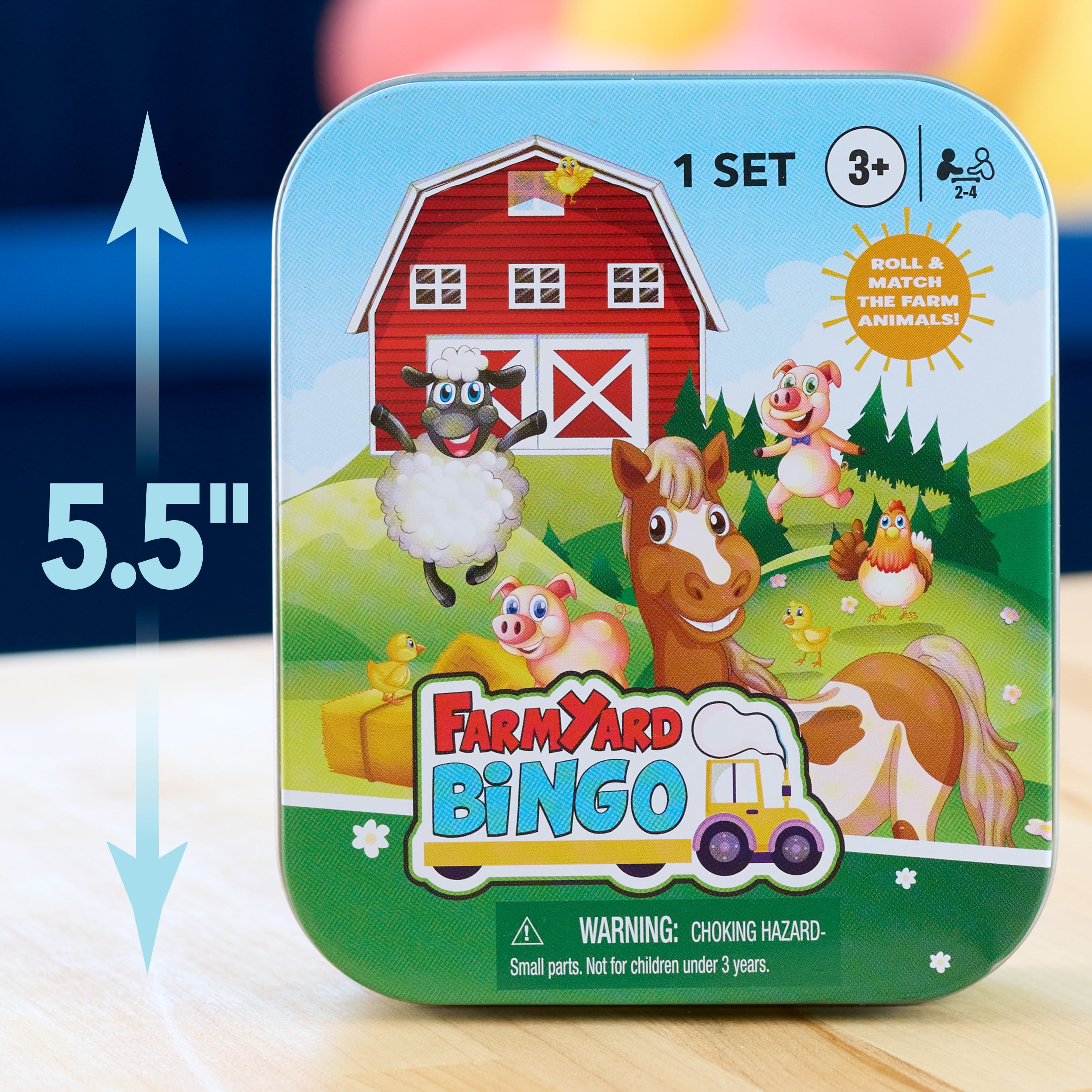 Just Play Farmyard Bingo Travel Game Tin, Kida Ages 3 and up (Walmart Exclusive)