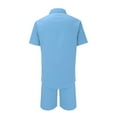 thumbnail image 5 of Pxiakgy Men'S Summer Breathable Two Piece Wrinkled Shirt Shorts Set Men'S Textured Beach Suit Light blue + M, 5 of 5
