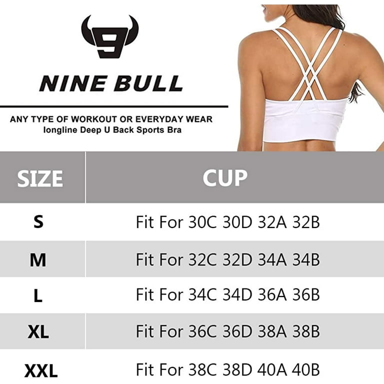 nine bull Womens Strappy Sports Bra Longline Crossback Padded Medium  Support Yoga Bra Top