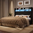 thumbnail image 3 of Amolife Queen Size Bed Frame, Platform Bed with RGB LED Lights & Charging Station, Velvet Wingback Headboard, Easy Assembly, No Box Spring Needed, Black, 3 of 10