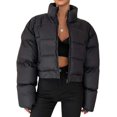 thumbnail image 3 of Chaqueta acolchada ligera para mujer con cremallera recortada y cuello alto acolchado abrigo de invierno, 3 of 4