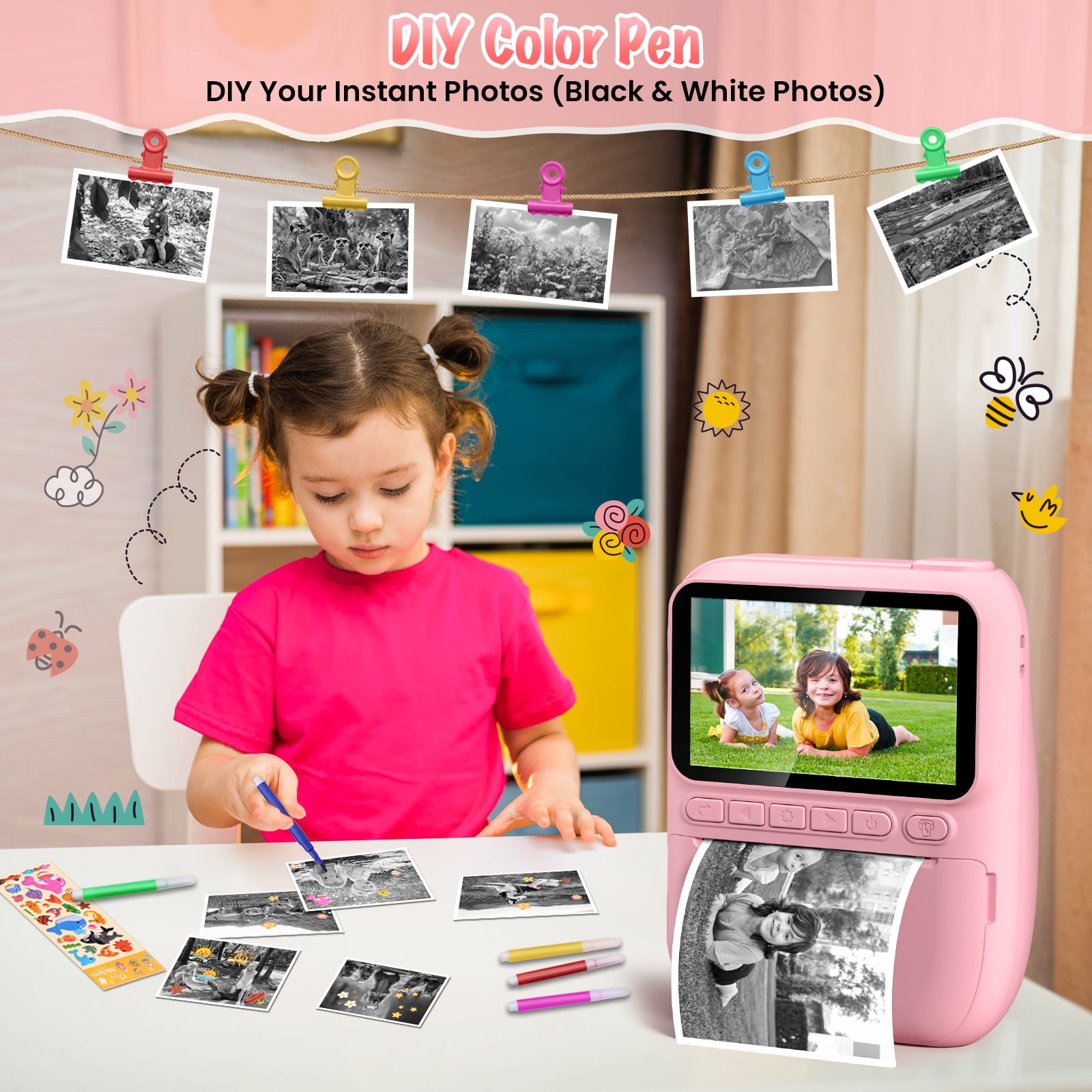 Gofunly Instant Print Camera for Kids, 1080P HD Digital Video Instant Camera for Boys & Girls 3-12 Years Birthday Gifts, with 32GB Card and Printing Paper