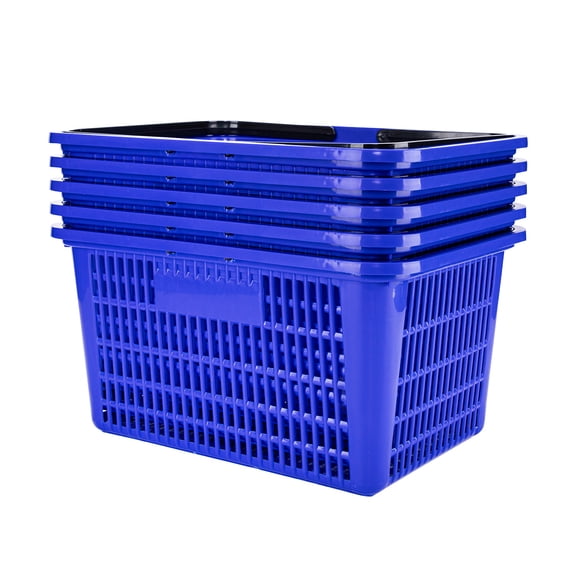 SSWBasics Blue Plastic Shopping Basket with Handles for Grocery and Retail