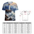thumbnail image 2 of Lighthouse Sunrise Coast Scenery Pale Blue Tan Women's Short Sleeve Tops Casual Blouses T Shirt, 2 of 6