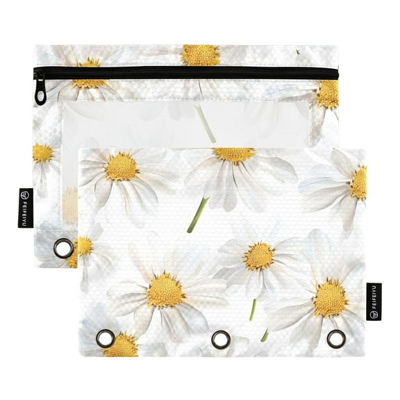 ALAZA 2 Pack Pencil Pouch Daisy Flower Pencil Case for 3 Ring Binder Clear Window Pencil Bag Organizers