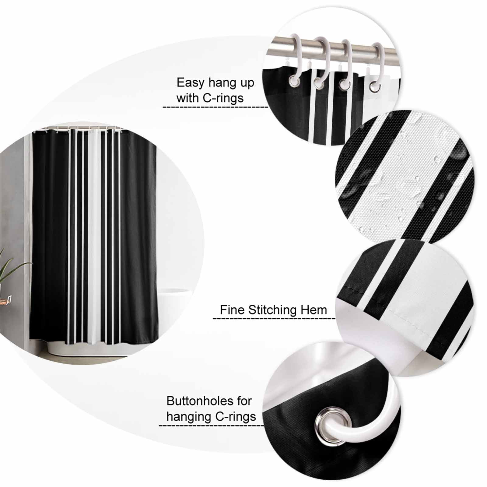 Extra Long Shower Curtain 72x96 Inch, Black White Stripe Shower Curtain Waterproof Bathroom Decor Modern Rustic Vertical Striped Fabric Bath Curtain Set Accessories with Hooks