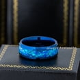 thumbnail image 3 of 8mm Men’s Blue Tungsten Wedding Band - Synthetic Blue Green Opal Inlay Beveled Edge - TN890WAs12, 3 of 4