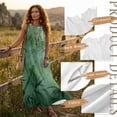 thumbnail image 6 of Xoenoiee Dark Green Tree Leaf Print Cotton Linen Summer Dresses for Women Hawaiian Crewneck Maxi Dress Beach Vacation Clothes Ankle-Length Sleeveless Boho Sundress with Side Pockets, Size S, 6 of 7