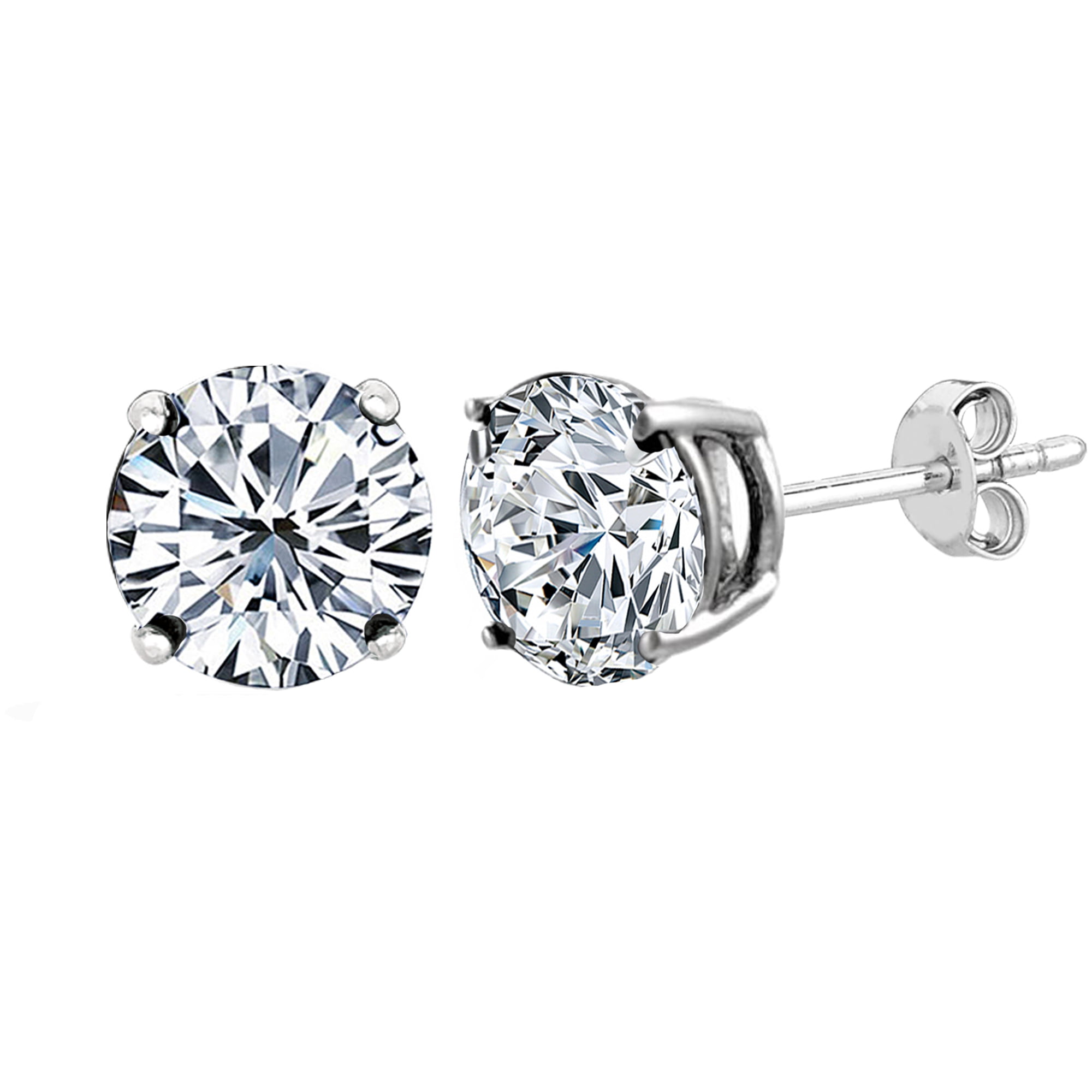 14k White Gold Round Cut White Cubic Zirconia Stud Earrings, 8mm ...