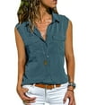 thumbnail image 2 of Tank Tops for Women Casual Summer, Womens Summer Tops 2023 Trendy Casual Workout Blouses Sleeveless Button Down Tshirts Solid Color Lapel Tank Tops Blusas de Verano Para Mujer, 2 of 6