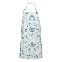 Blue Marine Floral and Animal Pattern Apron-Garden Aprons for Women with Pockets-Cotton Linen Waterproof Kitchen Cooking Gardening Aprons Adjustable for Kitchen,Cooking,BBQ and Salon 33x27 Inch