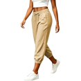 thumbnail image 6 of WGRFFH Women Drawstring Elastic Waist Capri Jogger Pants, Side Pockets Cuffed Ankle Lightweight Tapered Cropped Trousers, Wrinkle Resistant Breathable Casual Pants for Travel Summer Outdoor Khaki, 6 of 8
