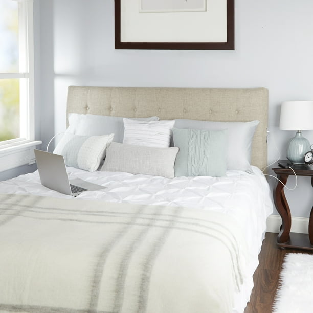 Silverwood Audrey Tufted Powered Headboard with USB ports, Tan, Queen