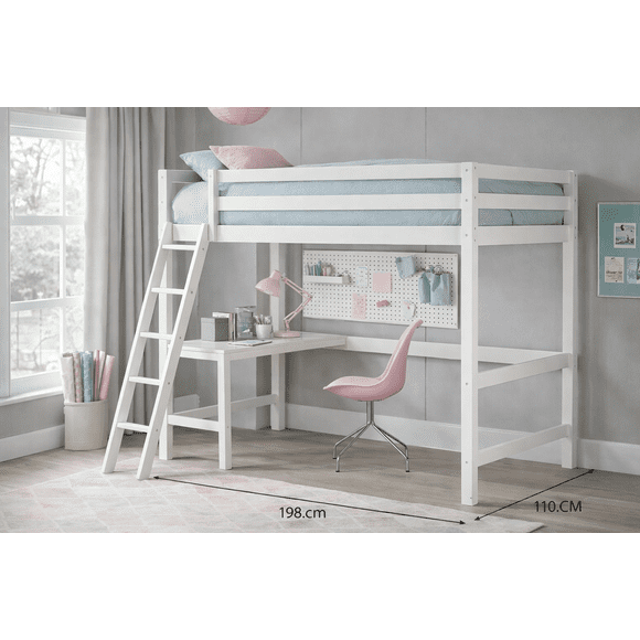 Litera individual con escritorio integrado modelo Frida color blanco – madera de pino