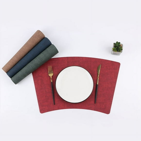 Namzi Faux Leather Heat Resistant Placemats, Dining Room Table Mats, Protect Surfaces,Non-Slip Washable Table Mats，Kitchen Decor Accessories（Set of 4, Size 19.68*11.41in,Wine Red ）