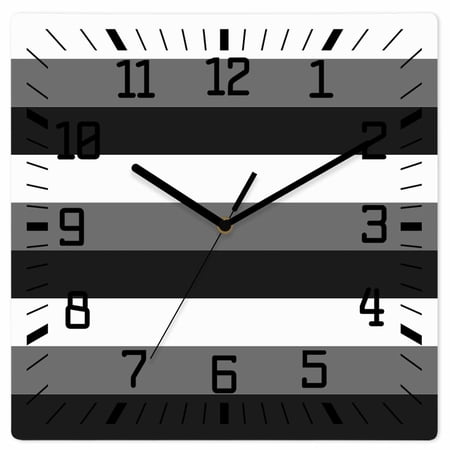 Grey Black White Striped Wooden Wall Clock Silent Non Ticking Farmhouse Stripes Square Wall Clocks Battery Operated Decor Clock for Home Office Living Room Kitchen 10 Inch