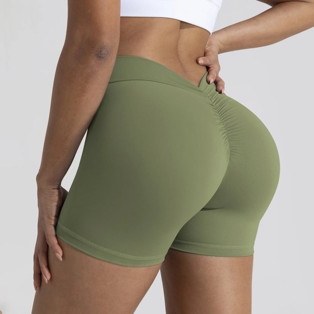 Pantalones para correr lisos con escote en V profundo, mallas con escote en la espalda baja, pantalones cortos de entrenamiento para gimnasio, pantalones cortos de Yoga para mujer, mallas para mujer