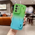 thumbnail image 4 of for Samsung Galaxy S21 Ultra Case with Strap Stand, Cute Gradient Color Wavy S21 Ultra Case with Camera Lens Cover Protect Soft Silicone Bumper Phone Case for Women Men 6.8" (Green Blue), 4 of 9