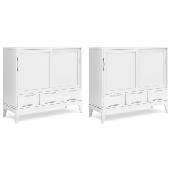 Simpli Home Harper Solid Wood 48 inch Storage Cabinet in Teak Brown (Set of 2)