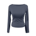 thumbnail image 3 of Xyxonk Womens Tops Stretchy Ribbed Long Sleeve Shirt Compression Boat Neck Double Lined Trendy T Shirt Tops Blue XL, 3 of 4