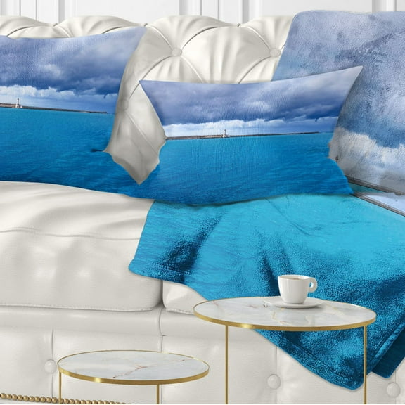 Designart Livorno Port Lighthouse - Seascape Throw Pillow - 12x20