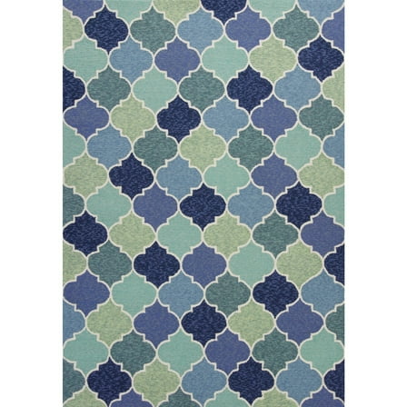 5'x8' Blue Hand Hooked UV Treated Quatrefoil Indoor Outdoor Area Rug