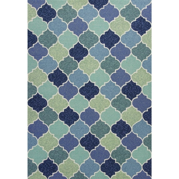 5'x8' Blue Hand Hooked UV Treated Quatrefoil Indoor Outdoor Area Rug