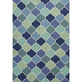 5'X8' Blue Hand Hooked Uv Treated Quatrefoil Indoor Outdoor Area Rug 5'X8' Blue Hand Hooked Uv Treated Quatrefoil Indoor Outdoor Area Rug