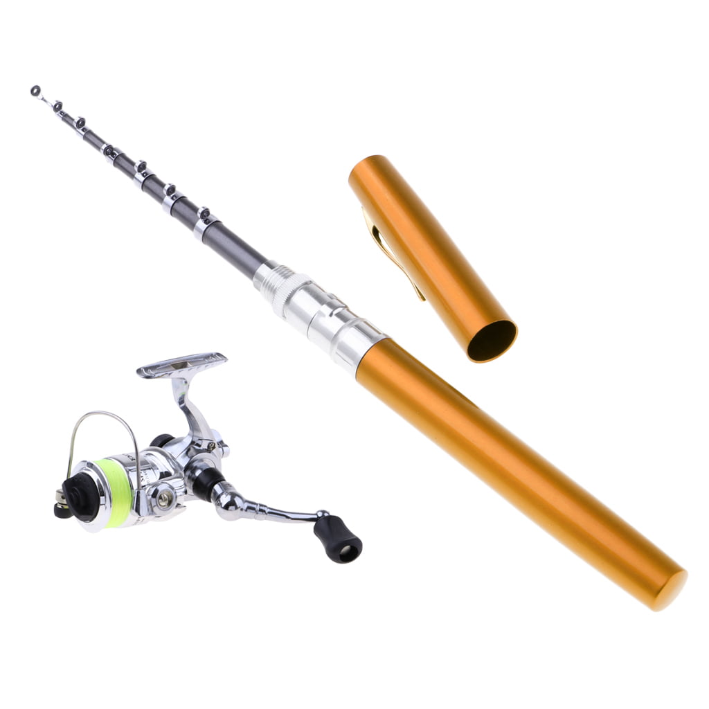 Mini Portable Pocket Fish Pen Shape Aluminum Alloy Fishing Rod Pole Reel Fishing 
