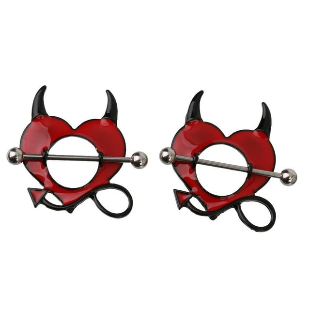 1 Par de material acero Demonio Barbell Pezón Escudo Cuerpo Joyería Fernando Pezón Anillo