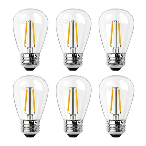S14 2W String Light Replacement Bulb, Shatterproof Led Filament Bulb, Clear 2700k Warm White, E26 Base 110V, Non-Dimmable, Plastic Edison Light Lamp, 6Pack