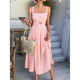 thumbnail image 5 of Vestido Midi de Verano con Tirantes Finos, Botones y Lazo Frontal para Mujer, Estampado Floral Rosa M, 5 of 10