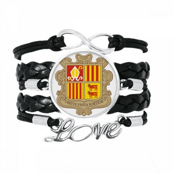 Andorra la Vella Andorra National Emblème Bracelet d'Amour Accessoire Torsadé en Cuir à Tricoter Corde Bracelet