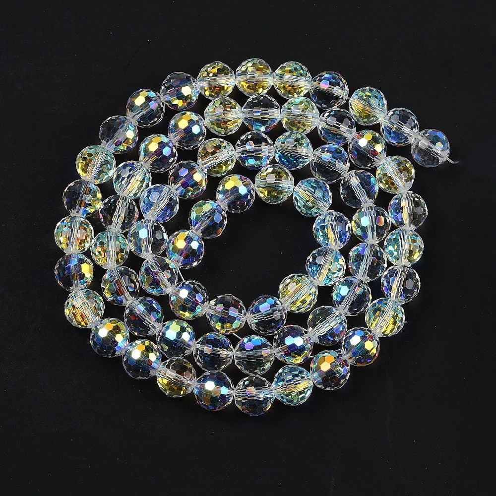 Transparent Electroplate Glass Beads Strands Faceted Round Clear AB 9~10mm Hole: 1.3mm about 63~68pcs/strand 24.41~25.43''(62~64.6cm)
