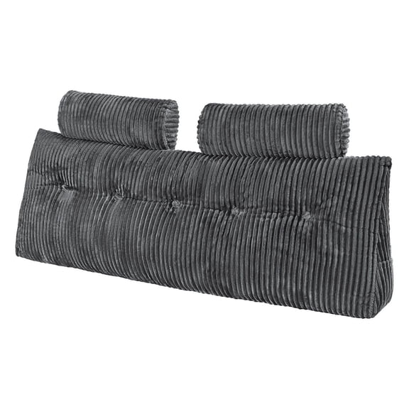 Headboard Pillow, Queen Size Wedge Headboard Pillow with 2 Side Pockets and 2 Headrests, Bed Wedge Pillow with Washable Flannel Cloth, for Reading, Gaming, Resting, Working in Bed, Grey